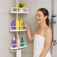Esquinero de Ducha de 4 Niveles – Barra a Presión, Inox + PP, Drenaje & Toallero 360°
